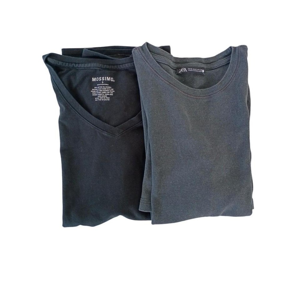 Lot of 2 Zara Gap Mossimo Womens‎ Basic Short Sleeve Tops Black Grey S XS